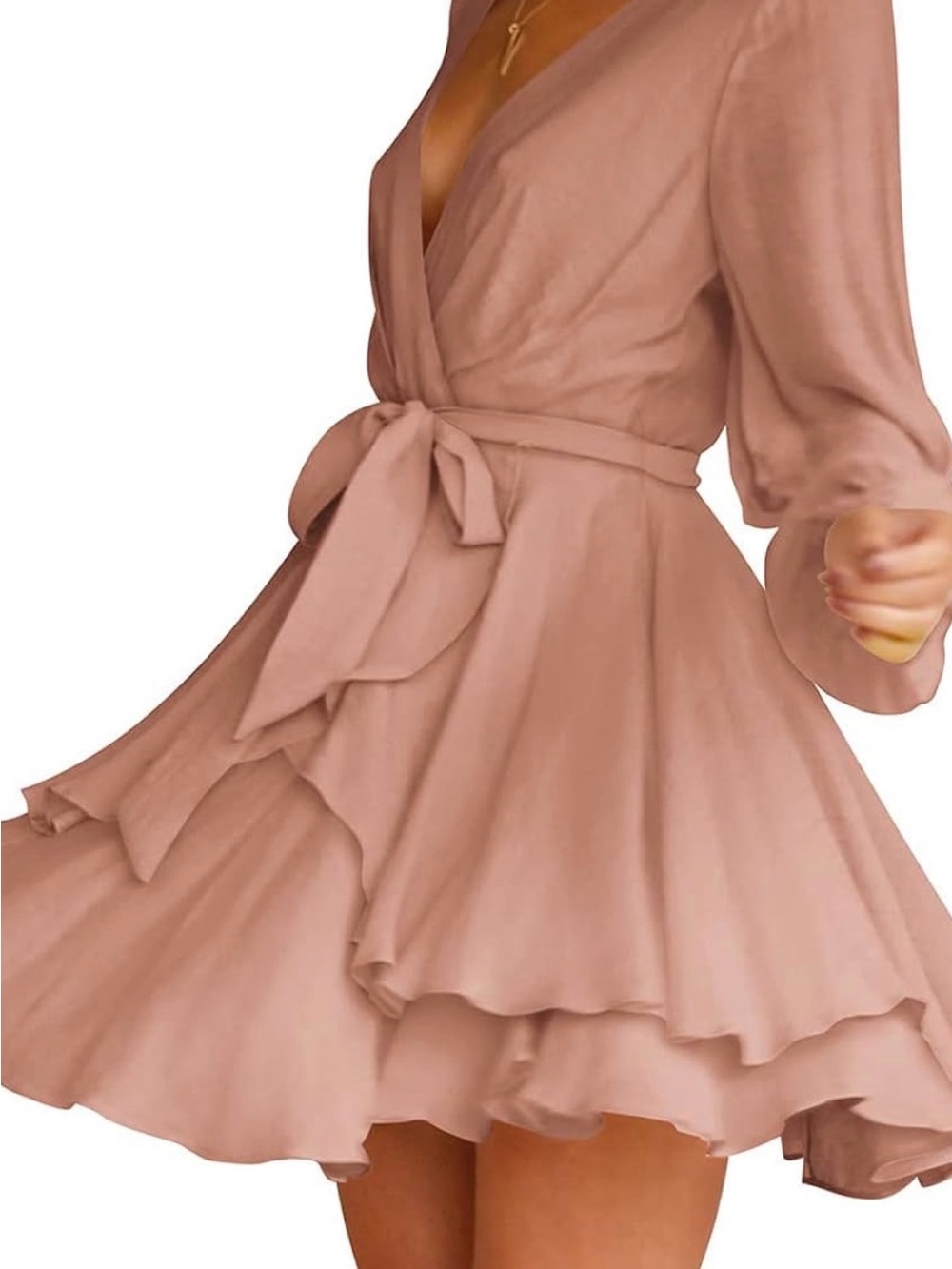 Women’s Blush Pink Wrap Ruffle Dress